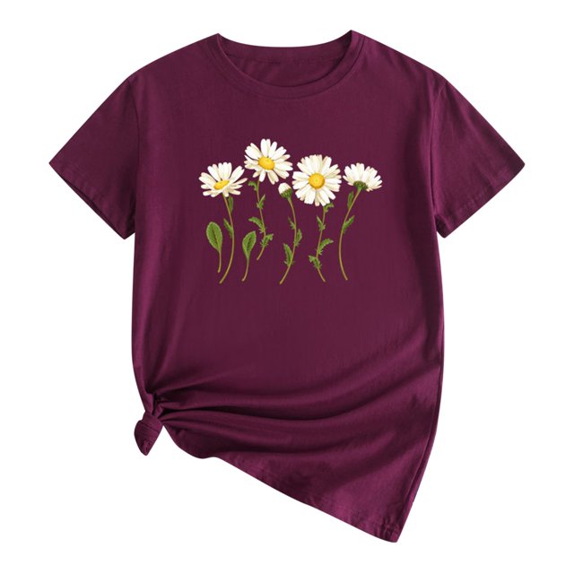 SMihono Hauts pour Femmes Été Chic Décontracté T-Shirts Décontractés pour Femmes à Imprimé Floral Chandail à Enfiler Col Rond Manches Courtes T-shirt Hauts T-shirt Oversize pour Femmes