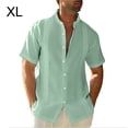 thumbnail image 5 of Wweixi Men's Button Down Shirt Boys Summer Pool Party Beach Walking Solid Color Simple Design Tops Daily Working Clothes Green XL, 5 of 5