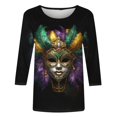 thumbnail image 4 of Penkiiy T-shirt Blouse pour Femme Mardi Gras Mode Imprimé Décontracté Col Rond Manches 3/4 2TG Multicolore, 4 of 5