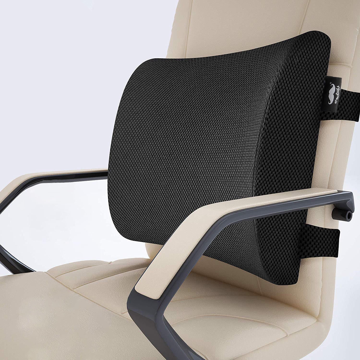 Lumbar Pillow Chair Cushion Back And Seat Memory Foam Lumbar Support Pillow With Dual Premium Adjustable Straps,  Ergonomic Back Cushion For Back Pain Relief In Home Office Chair Car Seat  Black