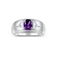 thumbnail image 1 of RYLOS Men's Rings Sterling Silver Classic 8X6MM Oval Gemstone &  Diamond Ring Amethyst February Birthstone Rings For Man Silver Rings Size 13, 1 of 7