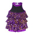thumbnail image 3 of TiaoBug Girls Sleeveless Shiny Sequins Halter Tassel Mini Dress Latin Jazz Salsa Samba Rumba Unitard Dress Purple 6, 3 of 6