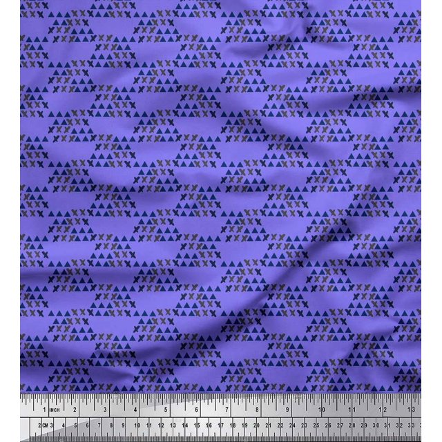 Soimoi Poly Georgette Fabric Cross Sign & Triangle Geometric Decor Fabric Printed Yard 42 Inch Wide