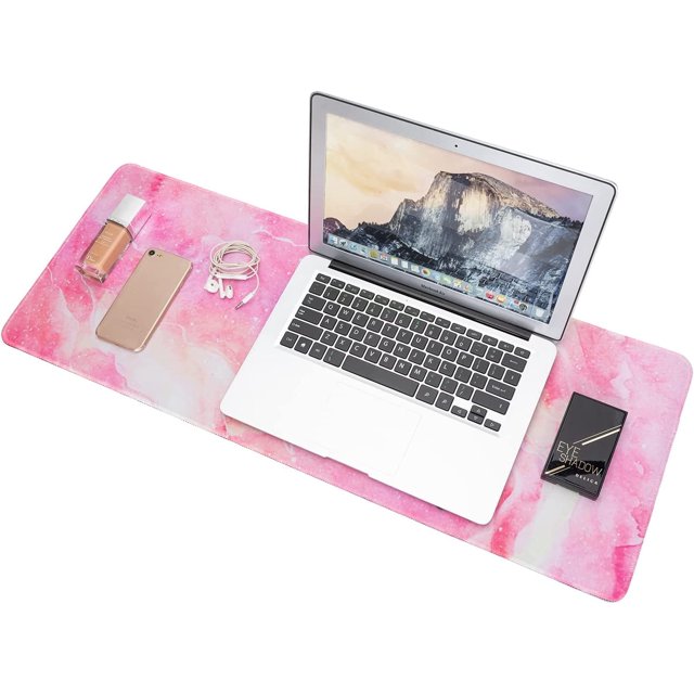 Desk Pad Protector,Cute Mouse Pad,Marble Office Desk Mat,Non-Slip Desk Pad for Keyboard and Mouse,Laptop Desk Leather Cover,Waterproof Writing Mat for Office Home (Pink,31.5" x 11.8")