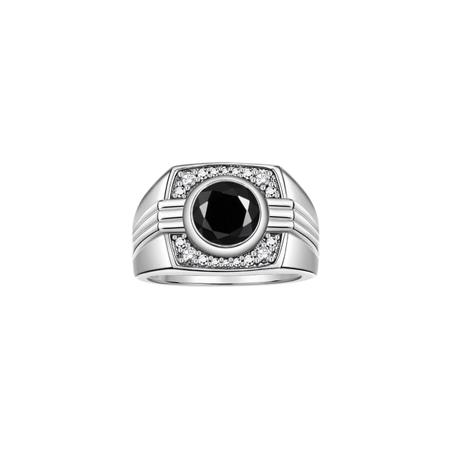 RYLOS Mens Rings 14K White Gold Designer Round Gemstone & Sparkling Diamond Ring Onyx October Birthstone Rings For Men, Men's Rings, Gold Rings Sizes 8 - 13