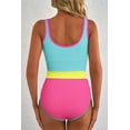 thumbnail image 2 of I AM A FASHION JUNKY Iceland Blue Textured Color Block Patchwork One Piece Swimsuit (IcelandBlue, XL, 97%Polyester+3%Elastane), 2 of 17
