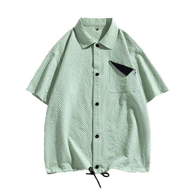 Birdeem Shirts for Men Mens Contrasting Colors Pocket Casual Fashion Lapel Collar Drawstring Hem Shorts