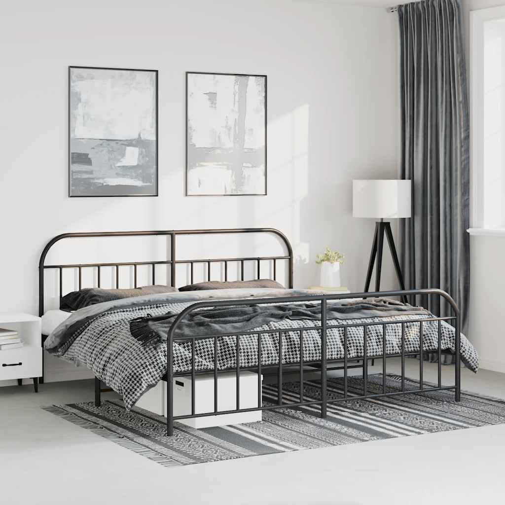 vidaXL Metal Bed Frame with Headboard and Footboard Black 193x203 cm