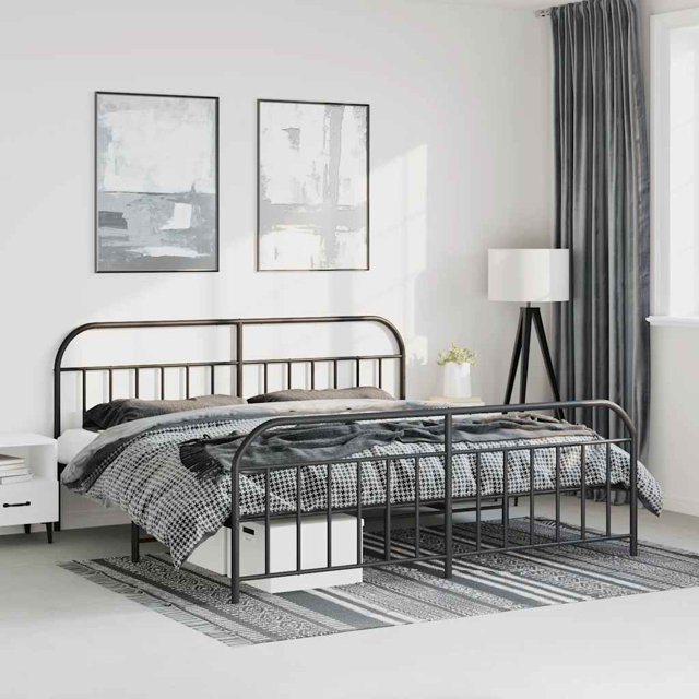 vidaXL Metal Bed Frame with Headboard and Footboard Black 193x203 cm