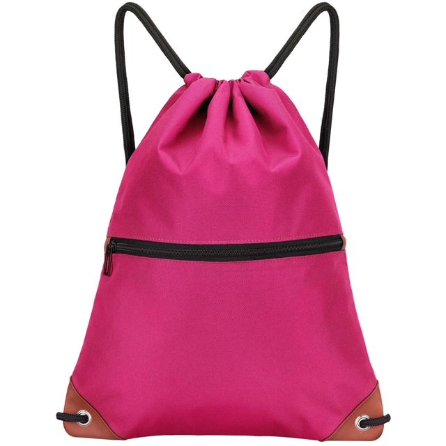 Sac à Cordon Femmes Hommes Sac de Sport Imperméable Sac à Cordon Sac à Dos de Sport Sac de Gym Grand Sac Résistant à l'Eau Sac à Fermeture Éclair Extérieur Poche - Rose