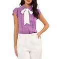 thumbnail image 1 of INSPIRE CHIC Women's Ruffled Bow Tie Peter Pan Collar Button Down Chiffon Shirt XS Purple, 1 of 7