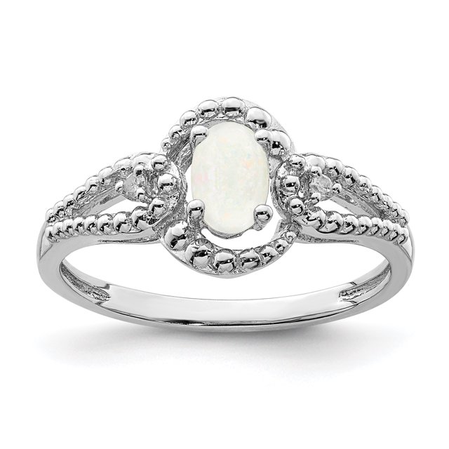 Bague en Argent Sterling 925 Rhodié avec Opale Créée et Diamant