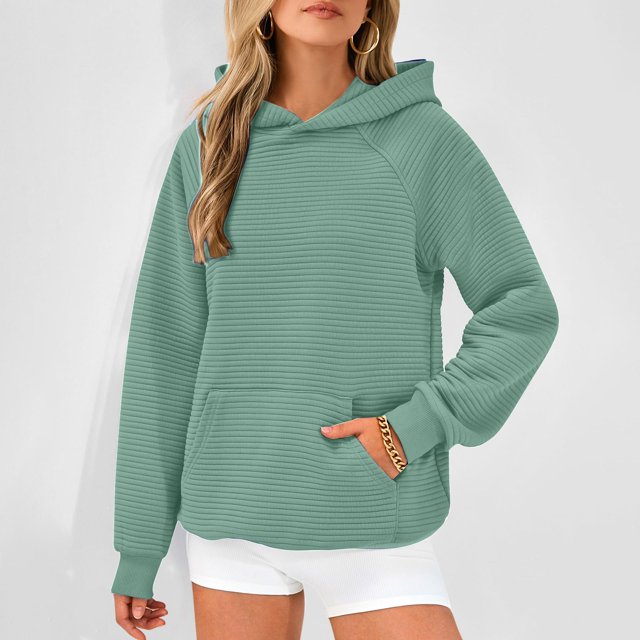 RXIRUCGD Chandail à Capuchon Décontracté pour Femme à Col Rond, Manches Longues, Couleur Unie, Vert, Taille : S