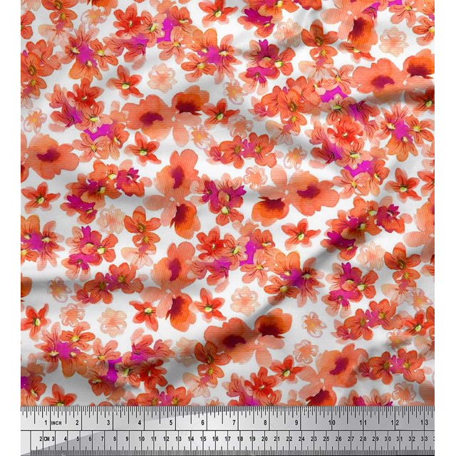 Soimoi Orange Satin Silk Fabric Floral Decor Fabric Printed BTY 42 Inch Wide