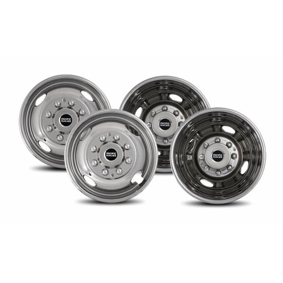 Pacific Dualies Wheel Simulator 39-1658 Automatic Locking Hub; Polished; Stainless Steel; Bolt-On; Does Not Fit Aluminum Wheels; Set Of 4