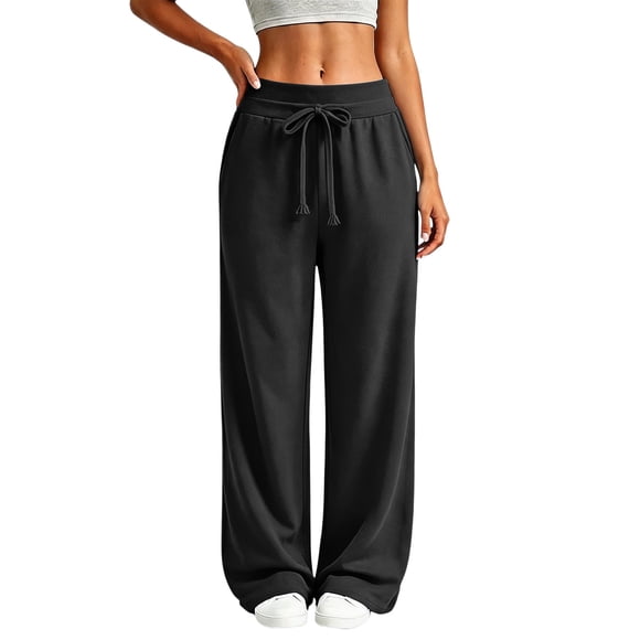 Nfurl Womens Sweatpants High Waist Straight Leg Sweatpant with Pockets Drawstring Elastic Waistband Sweat Pants Workout Yoga Loose Casual Trousers Black,S