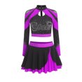 thumbnail image 3 of Aislor Womens Shiny Rhinestone Cheerleading Uniform 2 Piece Set Long Sleeve Crop Top & Skirt For Dance Purple XXL, 3 of 6