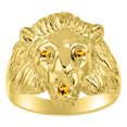 thumbnail image 1 of RYLOS Gold Plated Silver Lion Head Ring Color Stone Birthstones Eyes and Mouth Fun Designer Rings Citrine Jewelry Size 6, 1 of 8