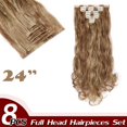 thumbnail image 2 of Extensions de Cheveux Synthétiques à Clip Pleine Tête 8 Pcs 18 Clips Postiche Long Bouclé Lisse, 2 of 5