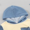 thumbnail image 4 of Infant Baby Boys Girls Long Sleeve Hooded Romper Contrast Color Stitching Triangle Jumpsuits with Pocket, 4 of 6