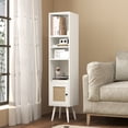 thumbnail image 2 of Patiojoy Slim Tall Rattan Storage Cabinet Boho Accent Bookshelf w/ Rattan Door 12-Position Adjustable Shelf & Solid Wood Legs White, 2 of 9