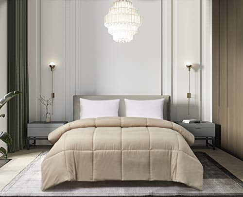 Blue Ridge Home Fashions Microfiber Light Weight Solid Down Alternative All Season Comforter - Hypoallergenic Polyester Fill, King, Khaki