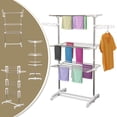 thumbnail image 4 of HOMCOM Séchoir à Vêtements à 3 Niveaux, Étendoir à Linge en Acier Inoxydable avec 2 Ailes Latérales et 6 Roulettes, Séchoir à Vêtements Pliable et Ajustable pour Intérieur Extérieur, 4 of 9