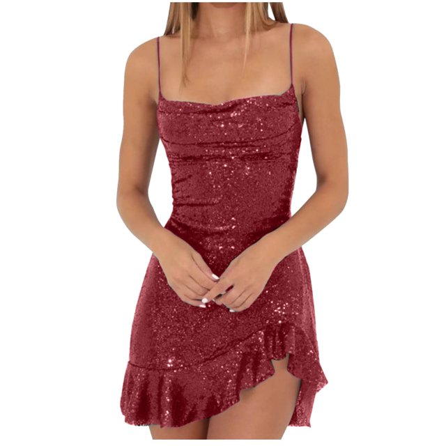 Fatuov Robe Décontractée pour Femme, Robe Débardeur Bohème à Franges pour Vacances d'Été, Col Rond, Sans Manches, Mini-Robe à Volants, Tailles P, Bordeaux