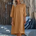thumbnail image 1 of Ovzne Robes d'Été pour Femmes Robe Femme Mode Robe d'Été Décontractée pour Femmes Col Rond Manches 3/4 Unie Robe de Plage Poches Robe Femme Liquidation, 1 of 5