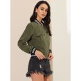 thumbnail image 4 of INSPIRE CHIC Veste pour Femme Col Montant Manches Longues Fermeture Éclair Poche à Rabat Blouson Bomber TG Vert Olive, 4 of 6