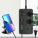 Dvkptbk USB Socket 3 Protecteur de la bande de puissance des sorties 3000W Prise de sortie Multi Plug avec 6 USB sur Off Botton 78.7in Cord d'extension avec plusieurs USB Outlets pour Bureau Dorm Room Accueil Essentiels