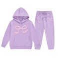 thumbnail image 4 of FhsagQ Outfits for Girls Children's Hoodie Set with Bow Print Girl Spring Outfits Size 12-14 Spring Light Purple 10-11Years, 4 of 4