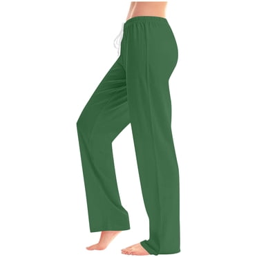 Maplenight Womens Summer Home Clothing Solid Color Long Pants Elastic Waist Drawstring Casual Loose Wide Leg Trousers 2025 Clearance