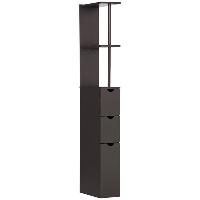 HOMCOM Narrow Bathroom Floor Cabinet with Drawer, Open Shelves, Brown