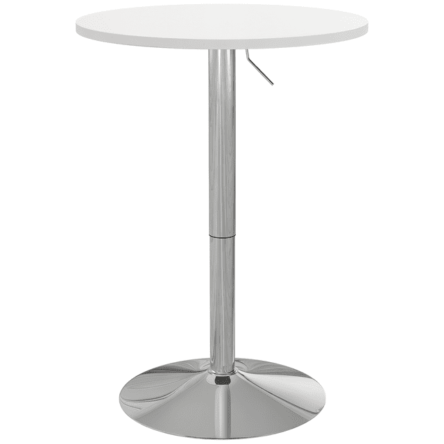 HOMCOM Table de Bar Ronde Réglable pour 2, Table de pub Polyvalente avec Plateau en MDF Blanc Doté d'Une Finition Mélamine et d'Une base en Acier Électroplacé durable. la Table Comprend un Mécanisme de Levage Pneumatique pour un Réglage de la Hauteur de 27,2 Pouces à 35,8 Pouces et un Dessus Pivotant à 360° pour un Accès Facile aux Boissons et aux Collations. Idéale pour les Petits Espaces de Salle à Manger Ou de Bar, Elle Accueille Deux Personnes et Supporte jusqu'à 110 Lb. des Coussinets Antidérapants Offrent une Stabilité et Protégent les