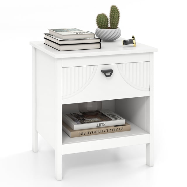 Gymax Table d'Appoint à 2 Niveaux avec Tiroir et Tablette de Rangement Ouverte, Table de Chevet à 2 Niveaux pour Chambre