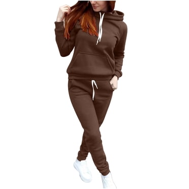 fheaev Two Piece Sweatsuit Set for Women Casual 2 Piece Outfits Workout Gym Set Hoodies Tracksuit with Pocket Long Sleeve Pullover Top Trousers Pants Set