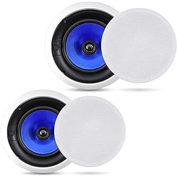 Système de Haut-Parleurs Encastrés 2 Voies dans le Mur et le Plafond - Double Paire de Haut-Parleurs Encastrés au Plafond et au Mur de 8 Pouces 300 W avec Tweeter à Dôme en Soie de 1 Pouces, Commande des Aigus Réglable - pour Divertissement de Cinéma Maison - Pyle PIC8E