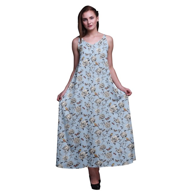 Bimba Robe Longue Décontractée pour Femme en Rayonne à Bretelles Spaghetti, Maxi d'Été, Robe Soleil - Moyen