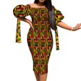 thumbnail image 1 of BintaRealWax Robe Africaine pour les Femmes de l'Épaule Smocked Kente Imprimer Longue Robe, 1 of 3