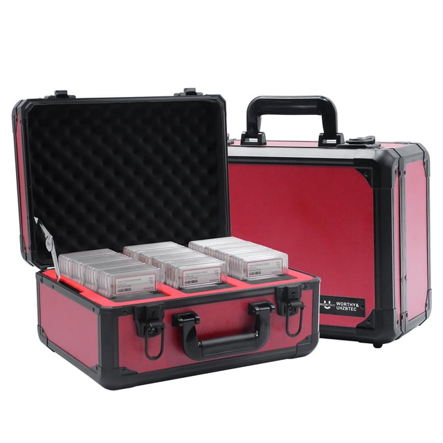 UHZBTEC Boîte de Rangement pour Cartes Graduées; Sport Durable, Étui de Rangement pour Cartes PSA - Boîte de Rangement pour Cartes à Échanger - Étui en Dalle PSA pour Top Loaders (Rouge, 14.17x11.2x7 i