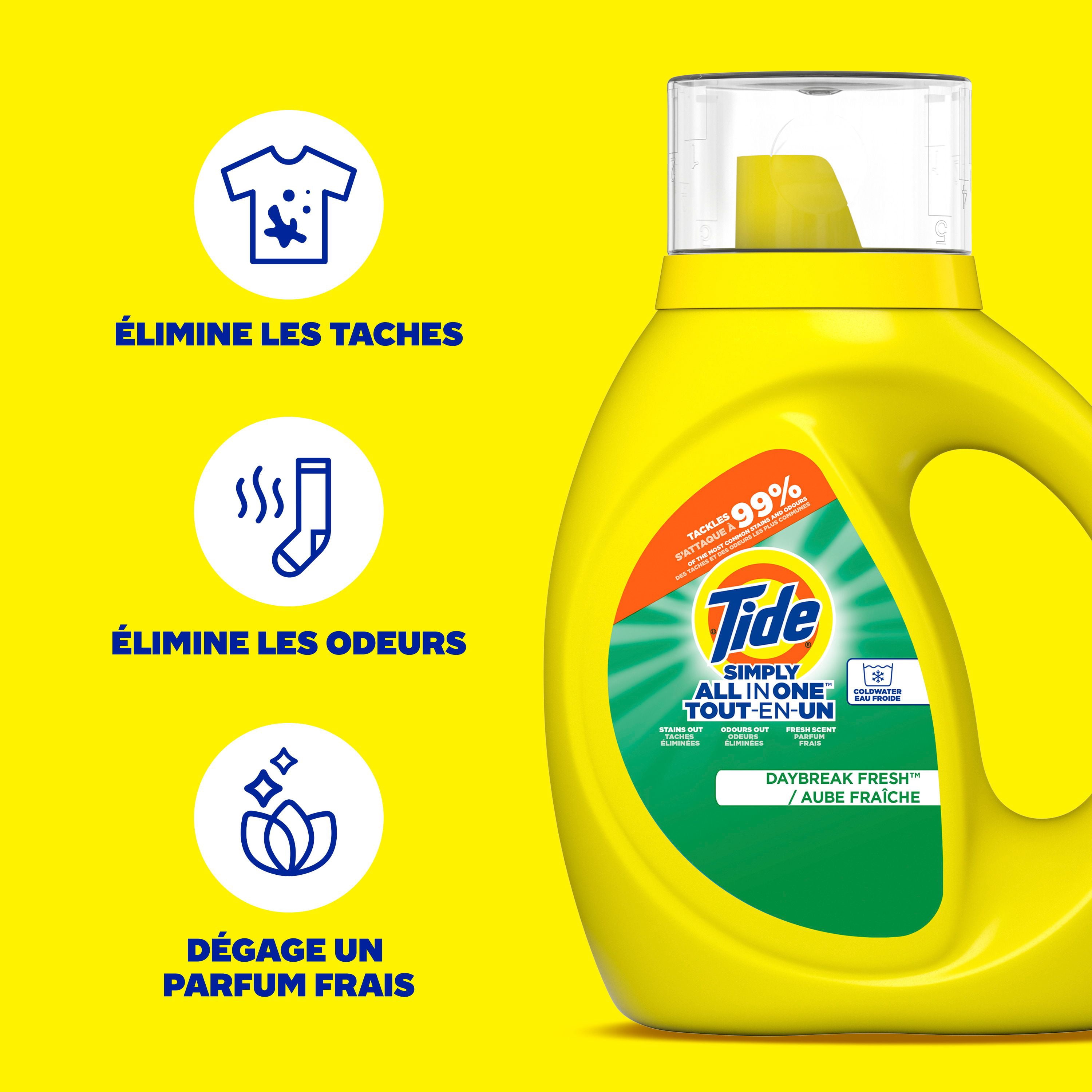 Tide Simply Détergent à Lessive Liquide Tout en un, Parfum Aube Fraîche, 946 ml, 24 Brassées