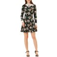 thumbnail image 2 of INSPIRE CHIC Robe Trapèze au-Dessus du Genou pour Femme à Col Peter Pan à Manches Longues TP Noir-Floral, 2 of 7