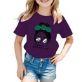 thumbnail image 1 of LUOGENLI T-Shirt pour Filles Enfant Filles Mignon Graphique Imprimé Col Rond Manche Courte Tee Été Décontracté T-Shirt Hauts Chemises en Jean pour Filles Denim Long Violet 9-10 Ans, 1 of 5