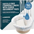 thumbnail image 1 of Lunderg Commode Liners with Absorbent Pads - Value Pack Medical Grade 150 Count Universal Fit - Disposable Bedside Commode Liners and Pads for Adult Commode Chairs, Portable & Camping Toilet Bags, 1 of 10