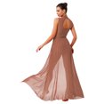 thumbnail image 2 of renvena Costumes de Danse Lyrique pour Femmes Sans Manches à Col Roulé Dos Nu Robe Maxi en Maille Tulle Café L, 2 of 5
