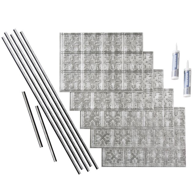 Fasade Traditional Style 10 Vinyl Backsplash Kit 15 sq ft Crosshatch Silver