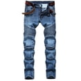 thumbnail image 1 of cllios Jeans Coupe Ajustée Biker pour Hommes Usés Extensibles Déchirés Pantalon en Denim Skinny Détruit Mode Jeans Extensibles, 1 of 9