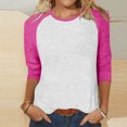 thumbnail image 4 of BVOFAR Hauts pour Femmes à Manches 3/4 à Col Ras du Cou Blouses à Blocs de Couleur Mode Chemises Raglan Décontractées Coupe Ample 2025, 4 of 7