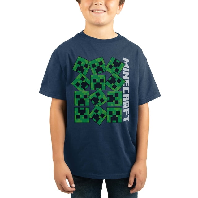Minecraft Creeper Boys Navy T-Shirt (X-Small)
